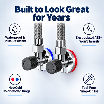 Pipe cover features: waterproof, rust-resistant, hot/cold color rings, tool-free