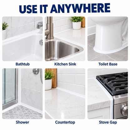 Caulk tape uses: bathtub, kitchen sink, toilet, shower, countertop, stove