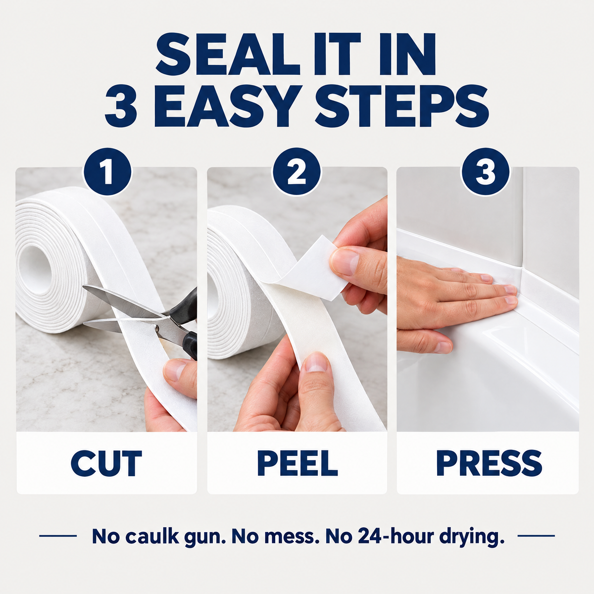 How to apply caulk tape in 3 steps: cut, peel, press