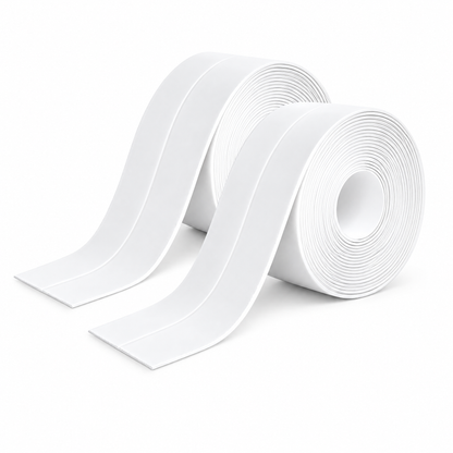 White waterproof caulk tape roll with pre-creased strip