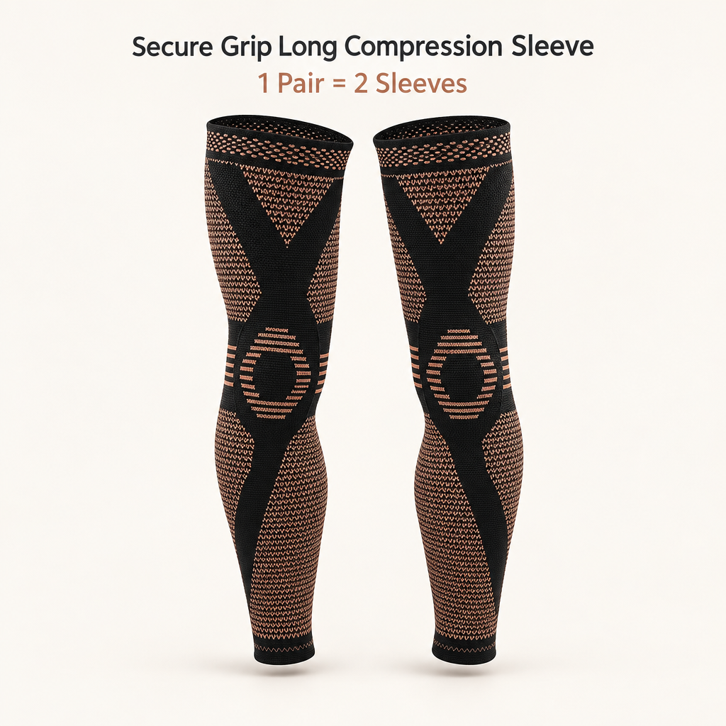 Pair of black and copper long compression sleeves – 1 pair equals 2 sleeves