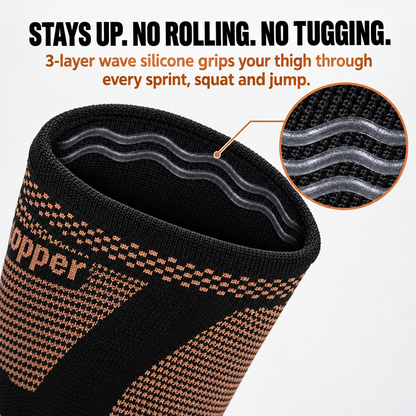 3-layer wave silicone grip inside the top cuff keeps the sleeve from rolling down