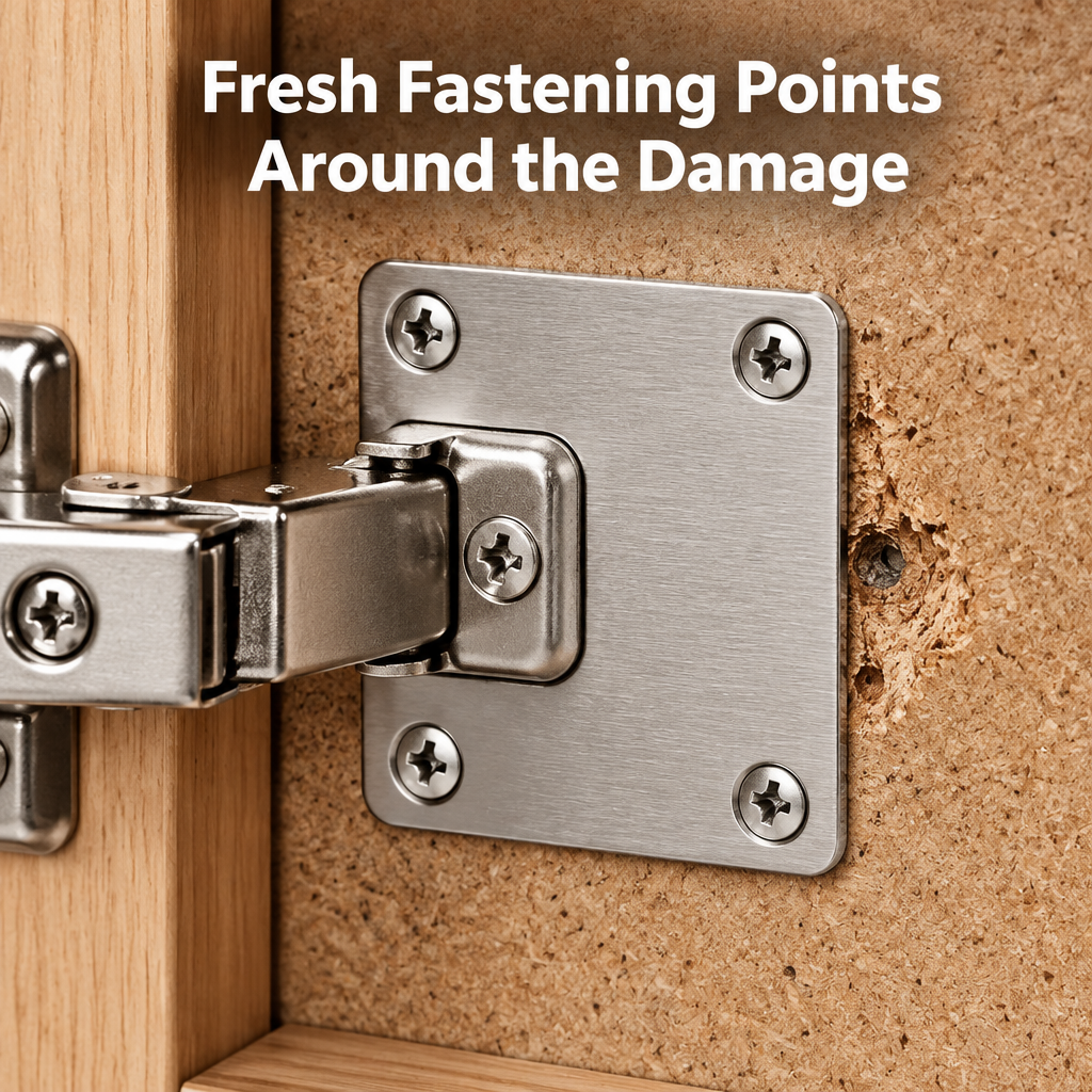 Cabinet Hinge Repair Plate Kit - close-up action