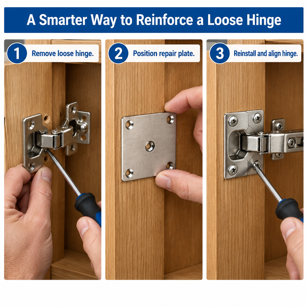 Cabinet Hinge Repair Plate Kit - 3 step use