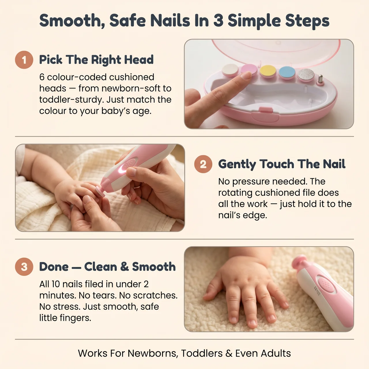 Elite Electric Baby Nail Trimmer — Safe Nail File for Newborns & Infants