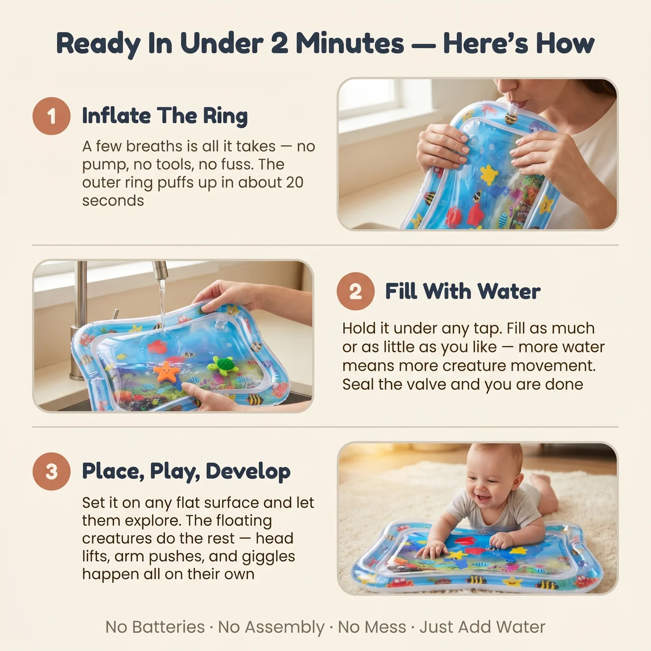 Elite Tummy Time Mat — Inflatable Water Play Mat for Babies