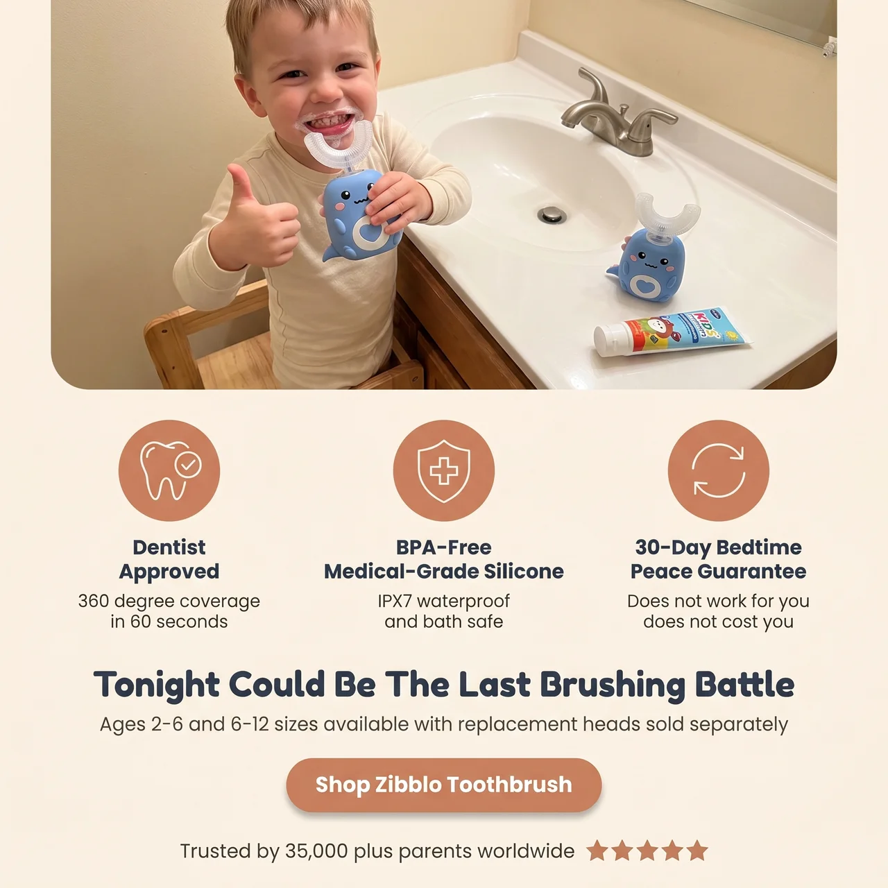 Elite U-Shaped Kids Toothbrush — 360° Automatic Brush for Toddlers & Kids