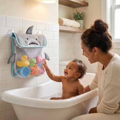 Elite Mesh Bath Toy Organizer — Quick-Dry Bathtub Storage Bag with Hooks