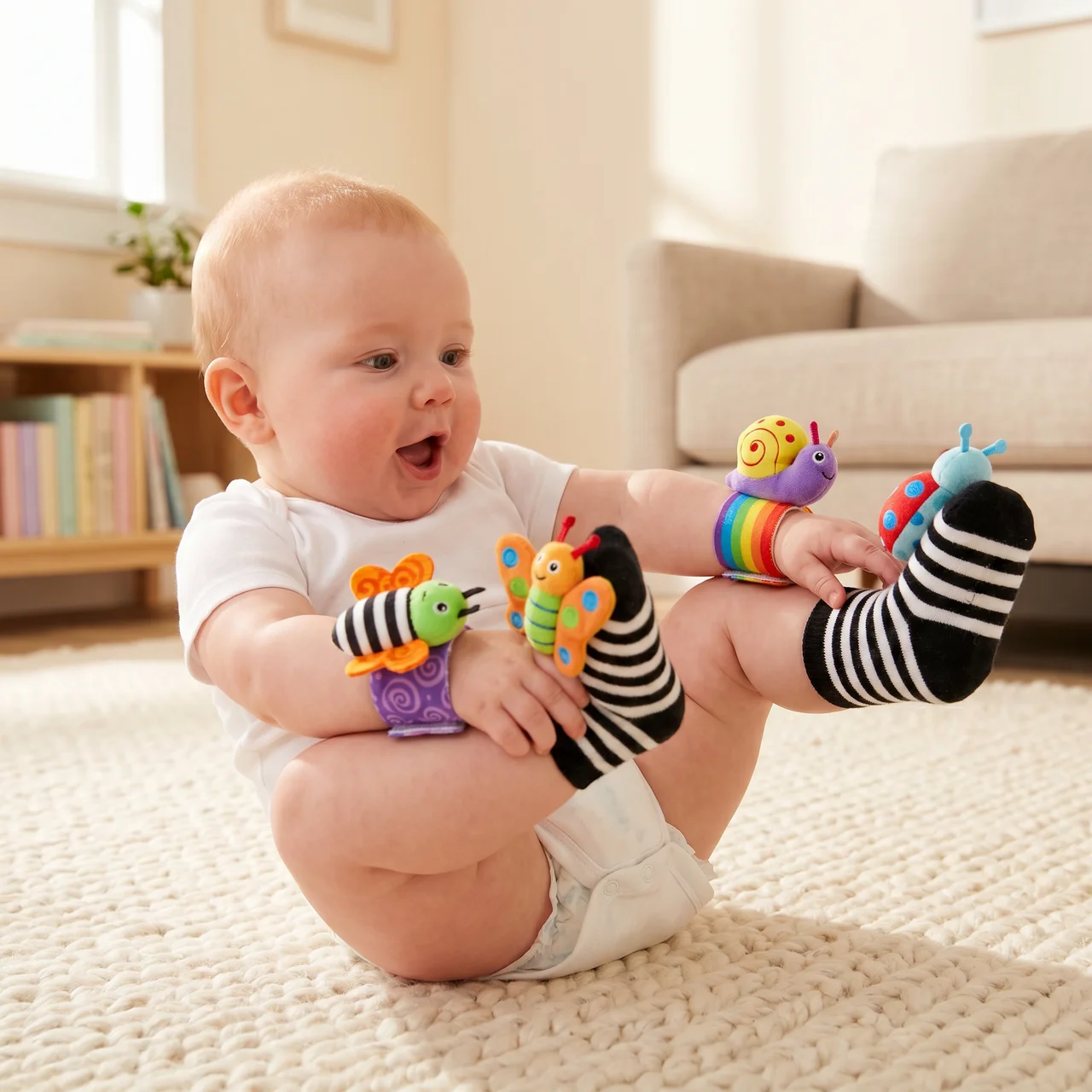 Elite Rattle Toy Socks — Sensory Foot Finder Rattle Socks for Babies