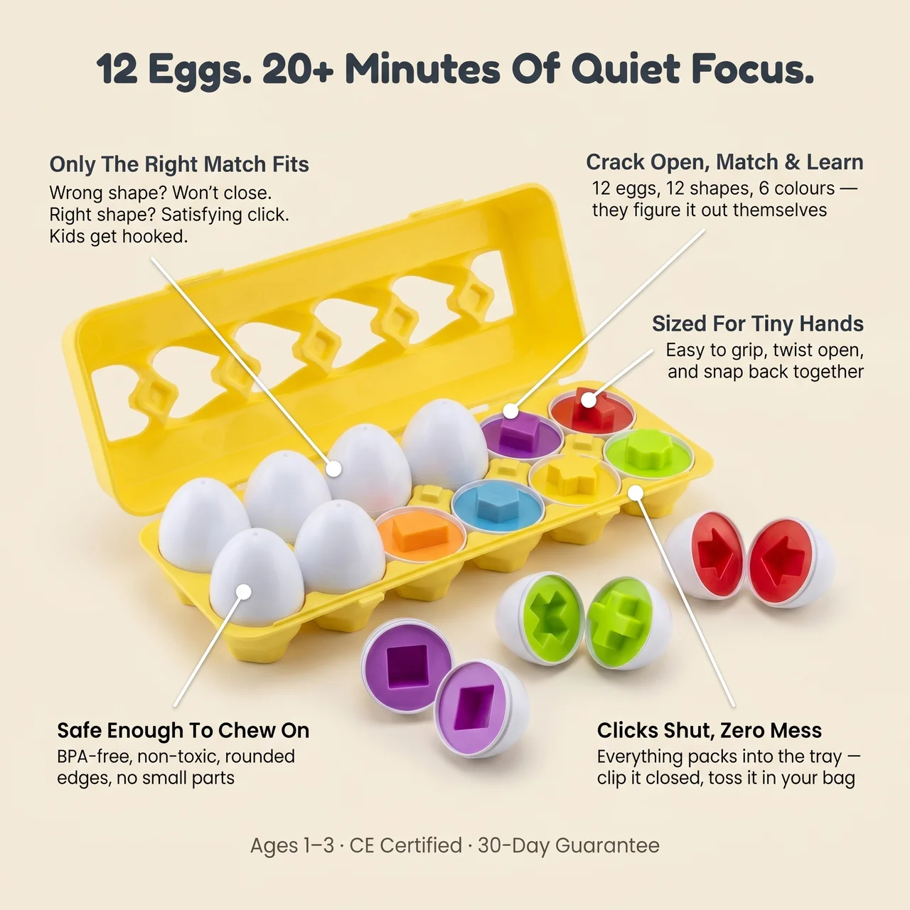 Elite Montessori Geometric Eggs — Shape Matching & Color Sorting Toy for Toddlers