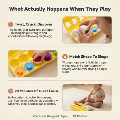 Elite Montessori Geometric Eggs — Shape Matching & Color Sorting Toy for Toddlers