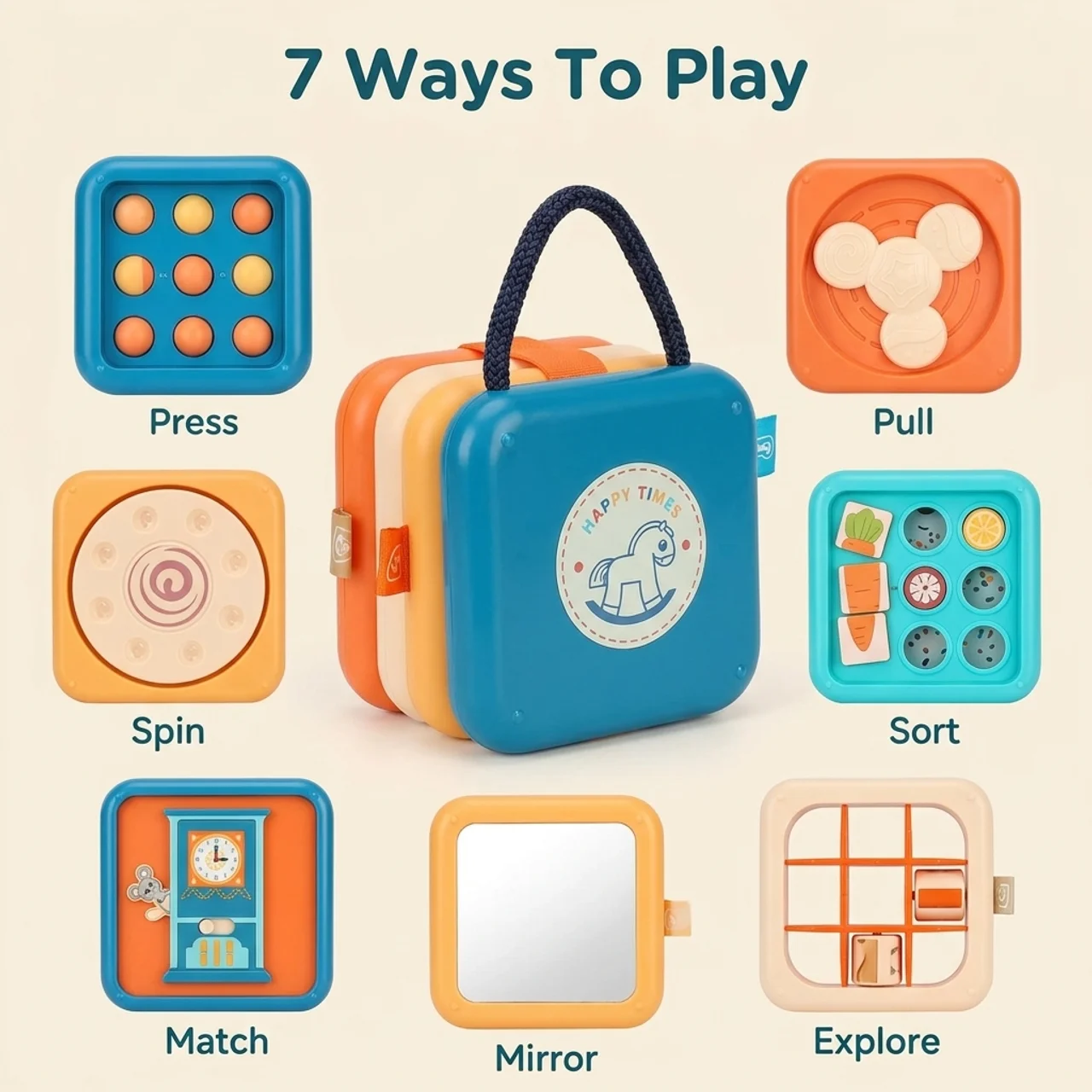 Elite 7-in-1 Montessori Activity Cube — Sensory Busy Toy for Toddlers