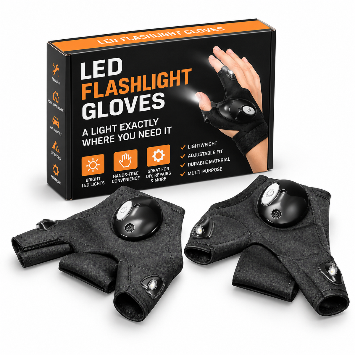 LED Flashlight Gloves – Hands-Free Work Light for Mechanics, DIY & Night Tasks