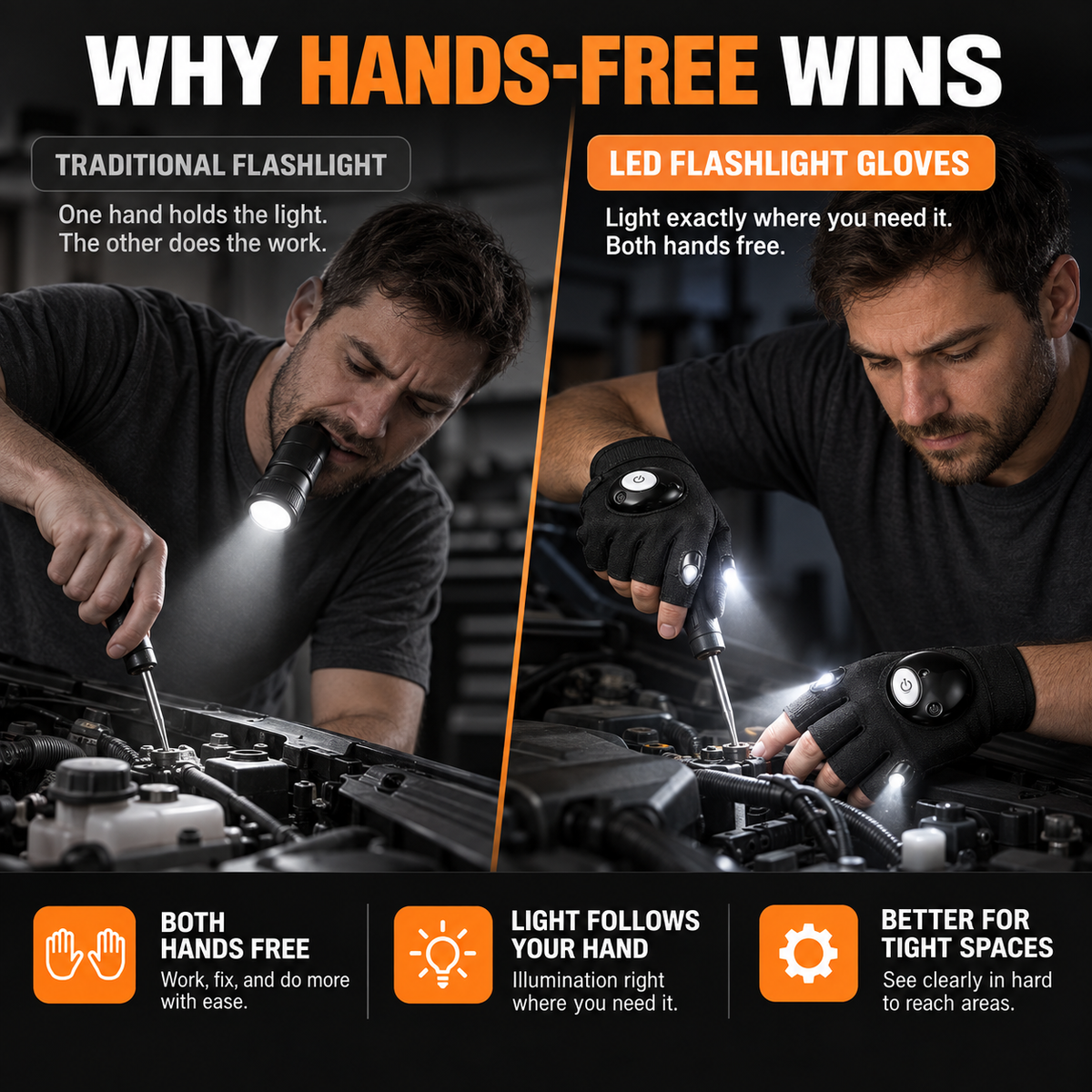 LED Flashlight Gloves – Hands-Free Work Light for Mechanics, DIY & Night Tasks