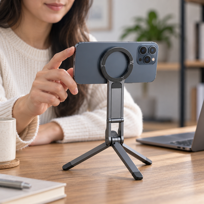 Magnetic MagSafe Phone Tripod & Grip – Foldable Hands-Free Stand for Filming & Calls