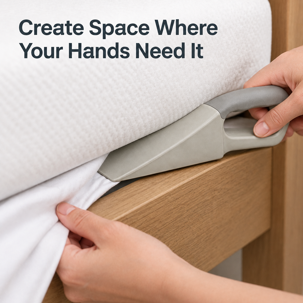 Mattress Lifter & Bed Sheet Tucker Tool - close-up action