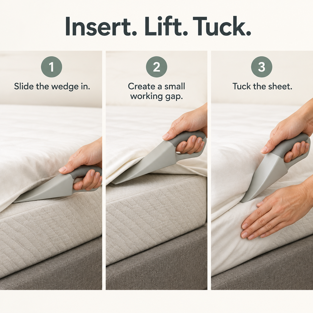 Mattress Lifter & Bed Sheet Tucker Tool - 3 step use