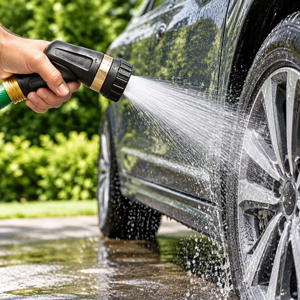 Metal garden hose nozzle used for car washing