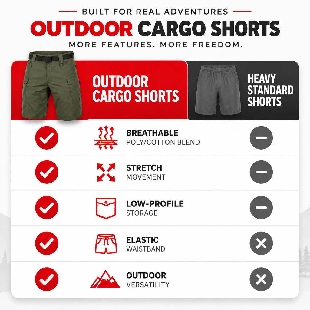 Outdoor cargo shorts comparison infographic