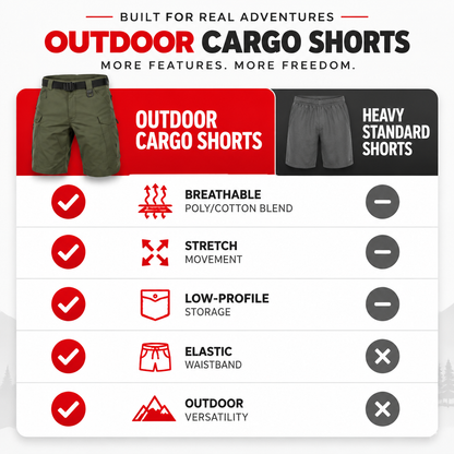 Outdoor cargo shorts comparison infographic
