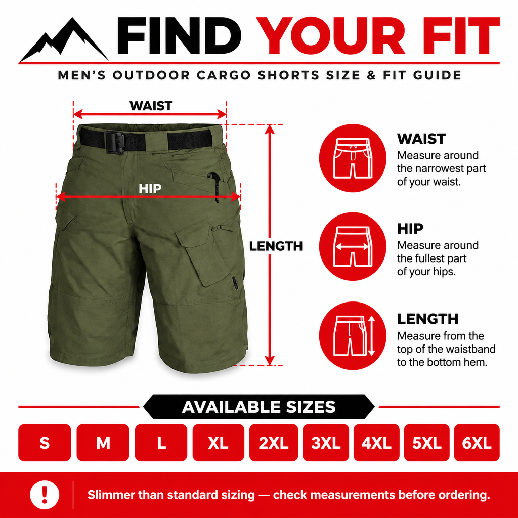 Outdoor cargo shorts size and fit guide