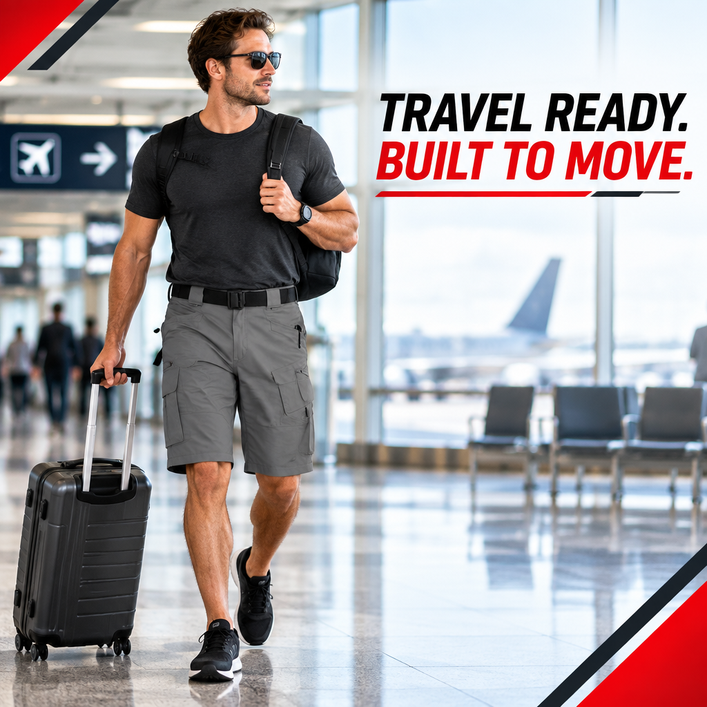 Men's outdoor cargo shorts travel lifestyle image