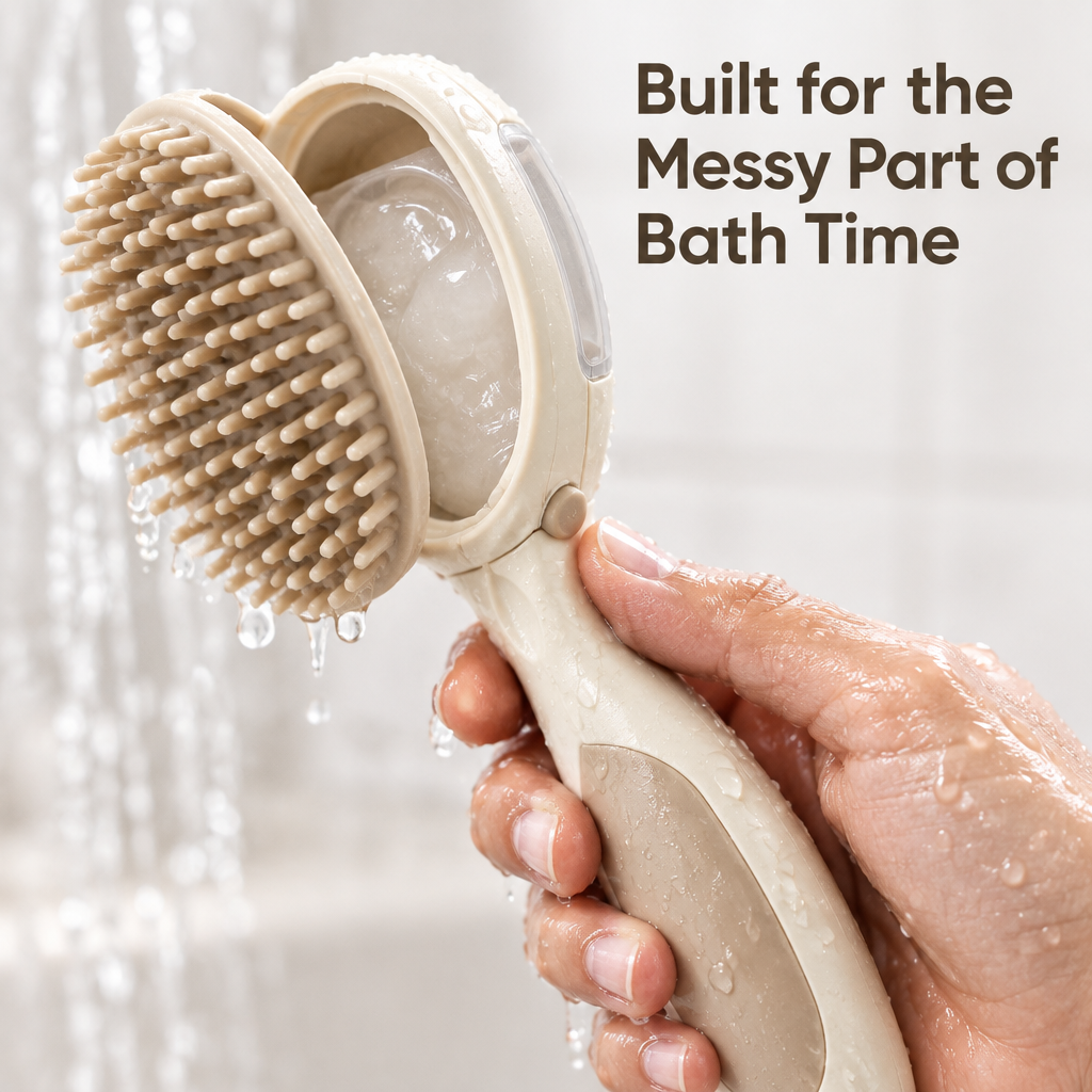 3-in-1 Pet Bath Brush with Shampoo Dispenser - feature detail