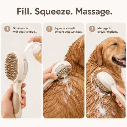 3-in-1 Pet Bath Brush with Shampoo Dispenser - how to use