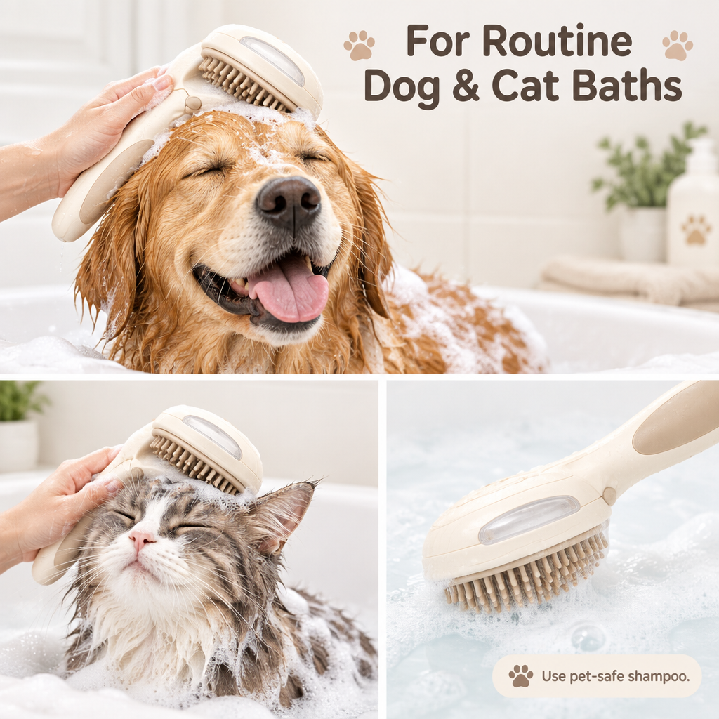 3-in-1 Pet Bath Brush with Shampoo Dispenser - lifestyle