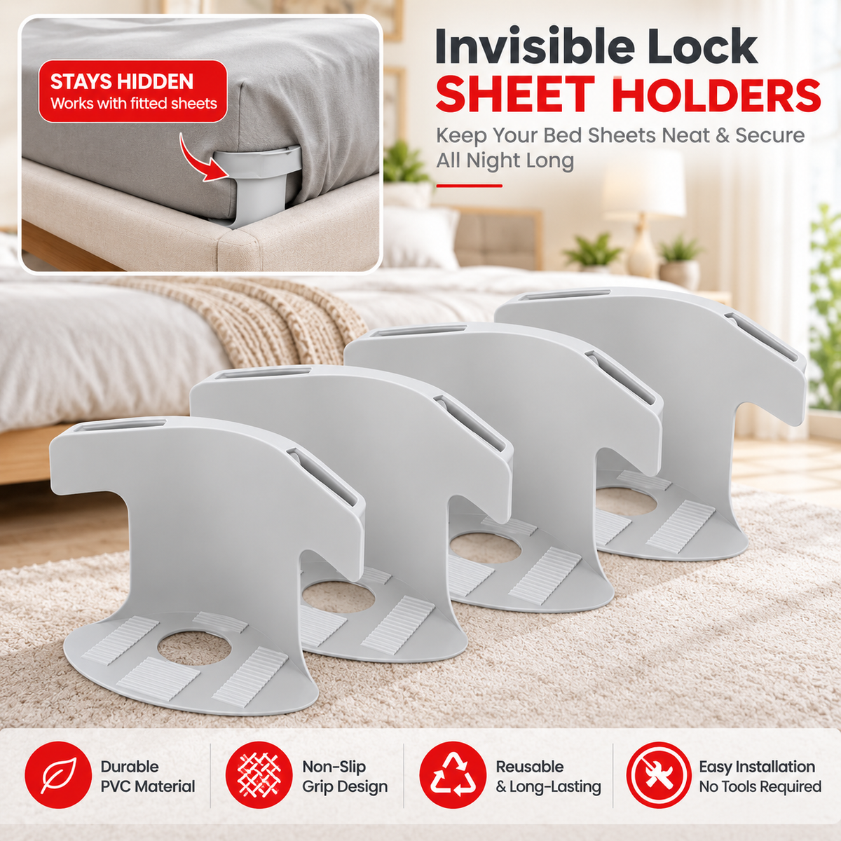 4-Pack Heavy Duty Bed Sheet Clips