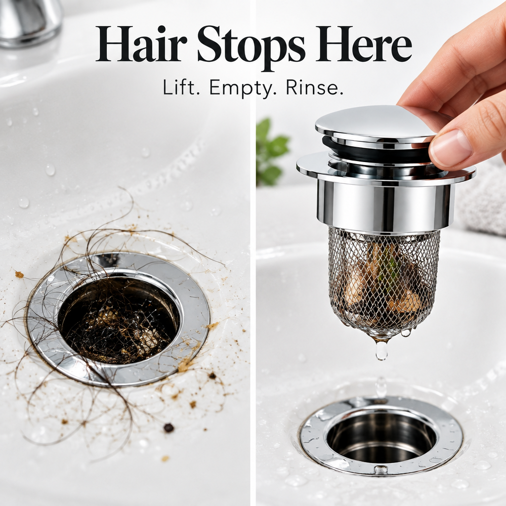 3-in-1 Pop-Up Bathroom Sink Strainer with Hair Catcher - problem solution