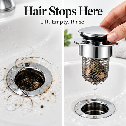 3-in-1 Pop-Up Bathroom Sink Strainer with Hair Catcher - problem solution