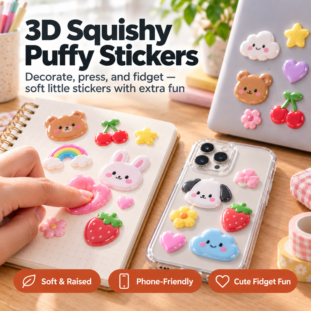 3D Squishy Puffy Stickers - squeeze action