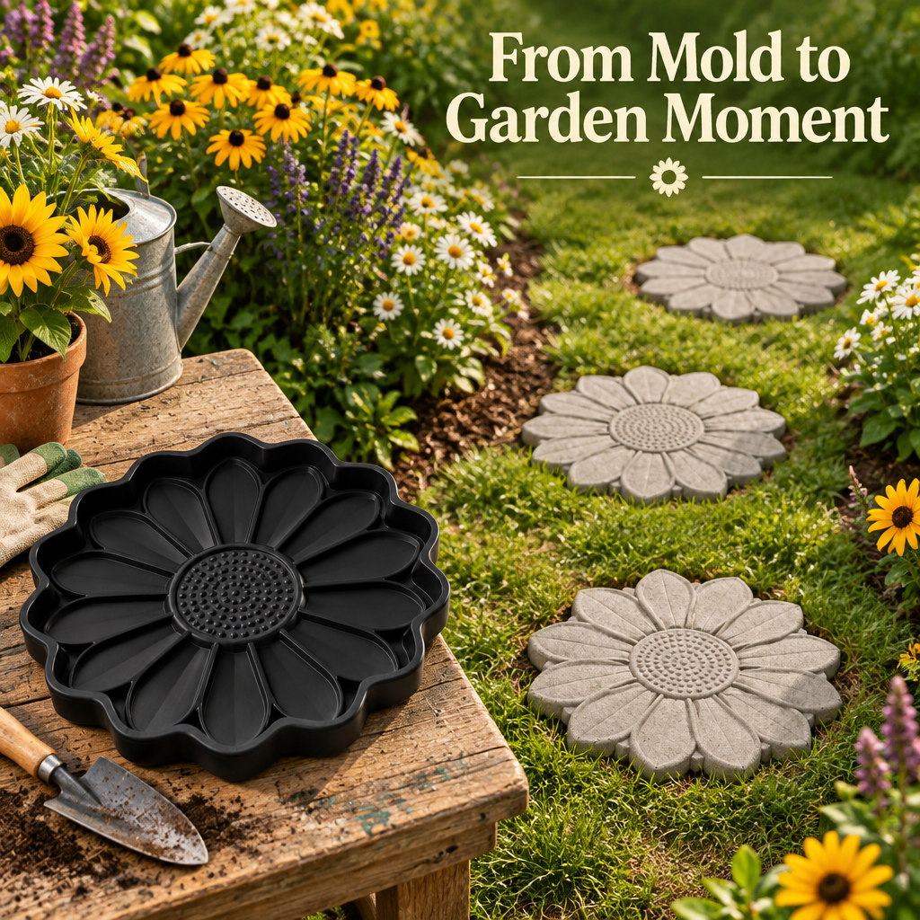 Reusable Sunflower Stepping Stone Mold - finished result