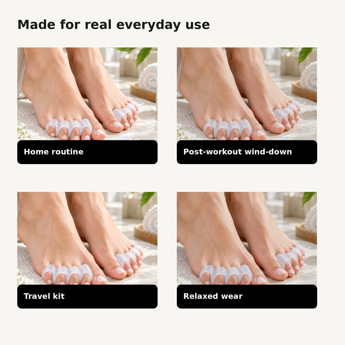 Soft silicone toe spacer everyday use cases