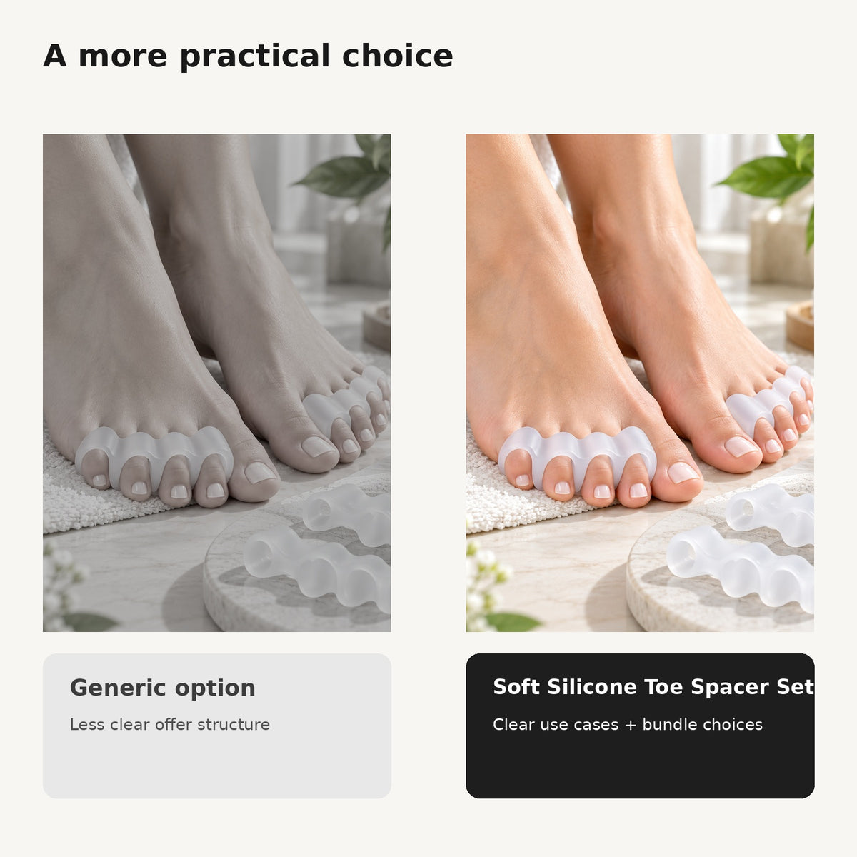 Soft silicone toe spacer comparison image