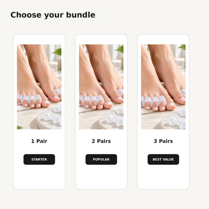 Soft silicone toe spacer bundle options