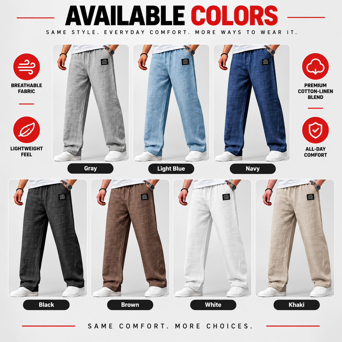 Breathable straight-leg trousers available colors graphic