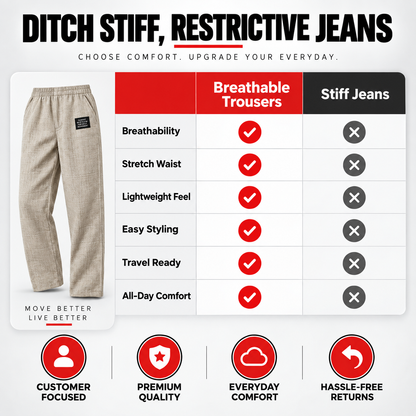 Breathable trousers versus stiff jeans comparison