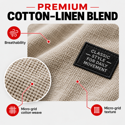 Premium cotton linen micro-grid fabric infographic