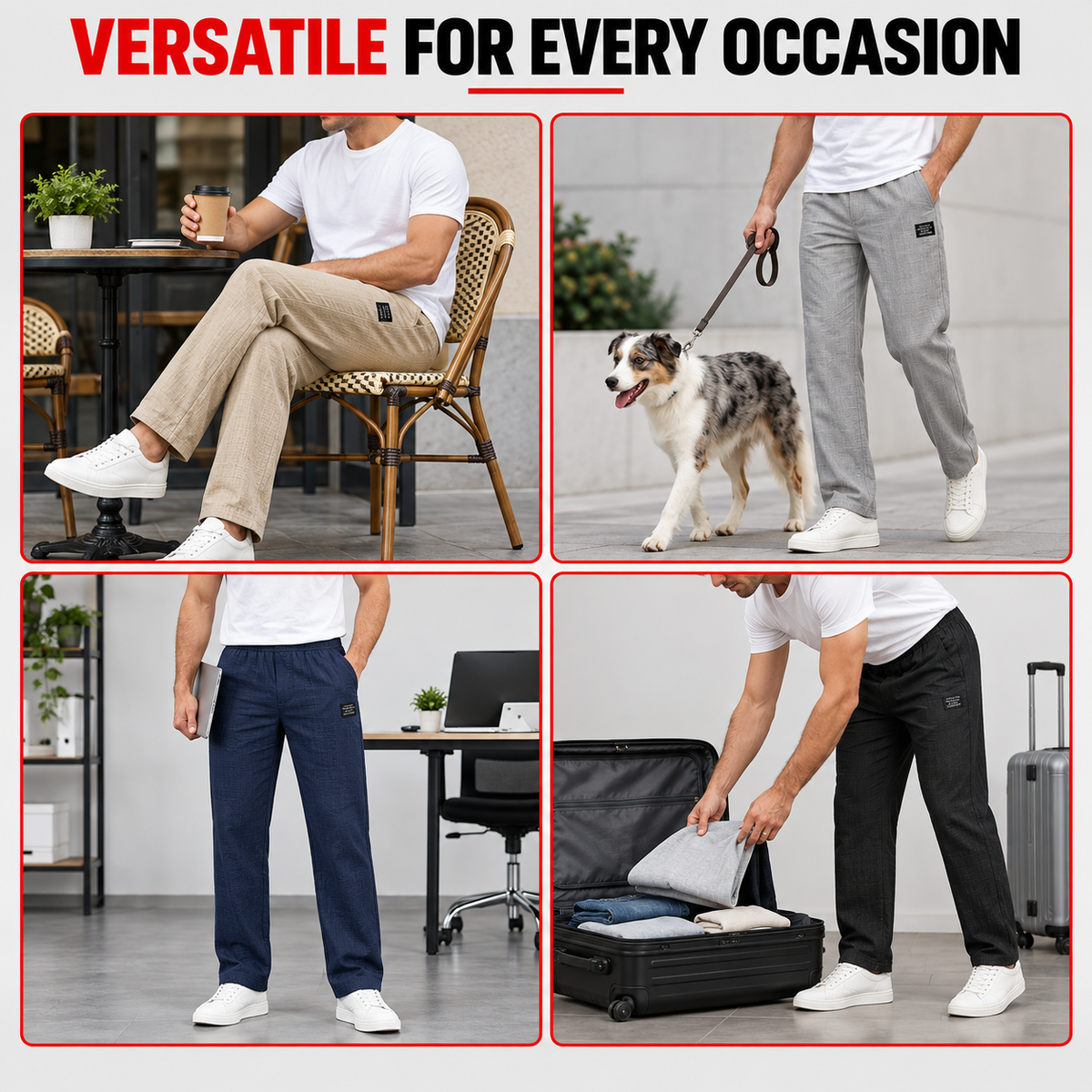 Breathable straight-leg trousers lifestyle occasions graphic