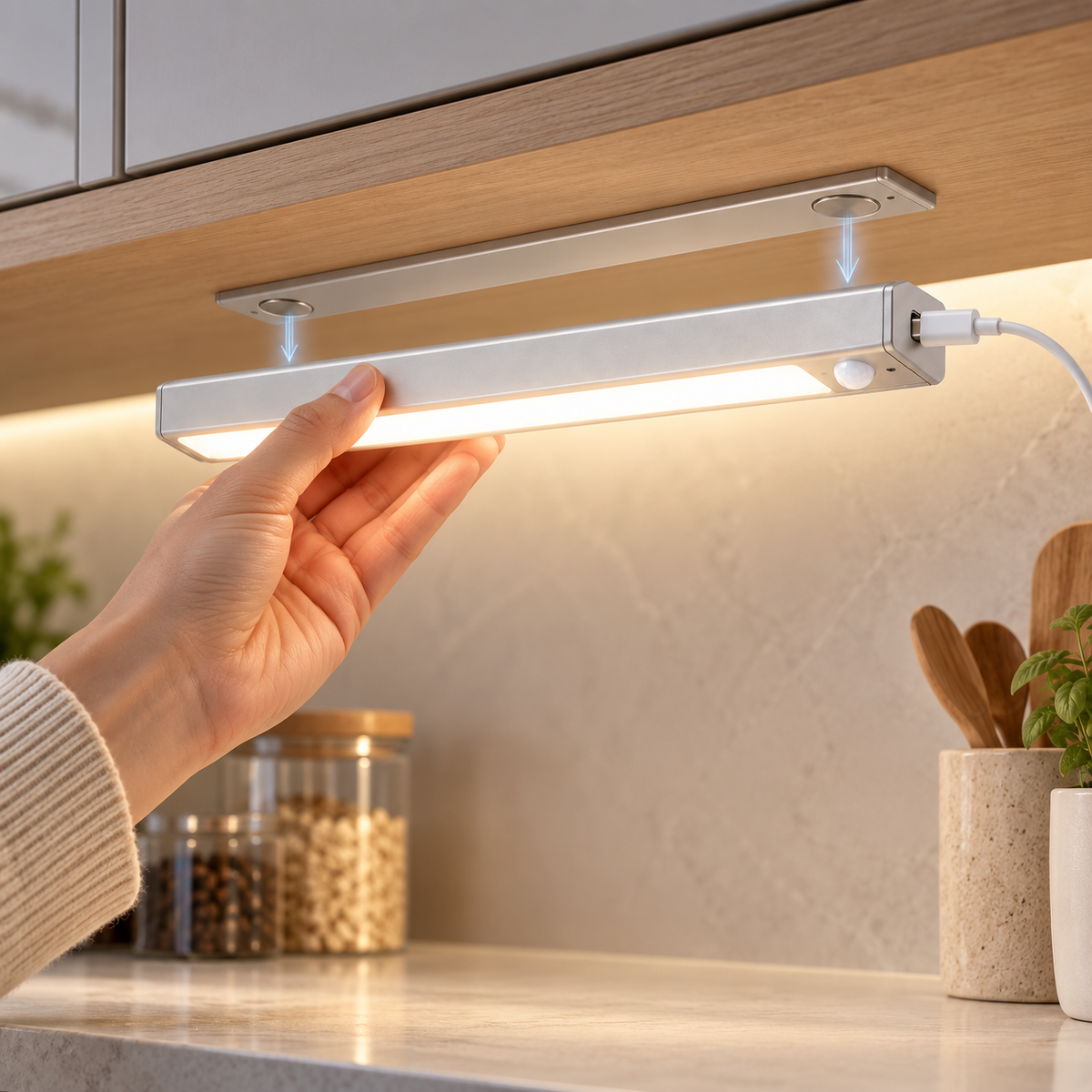 Magnetic removable LED light bar with USB-C charging
