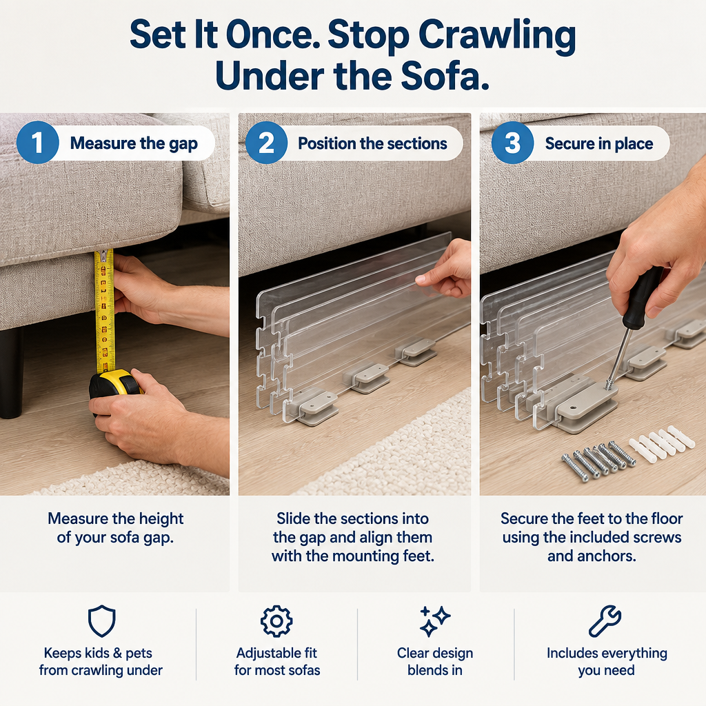 Adjustable Under-Couch Gap Blocker - before and after