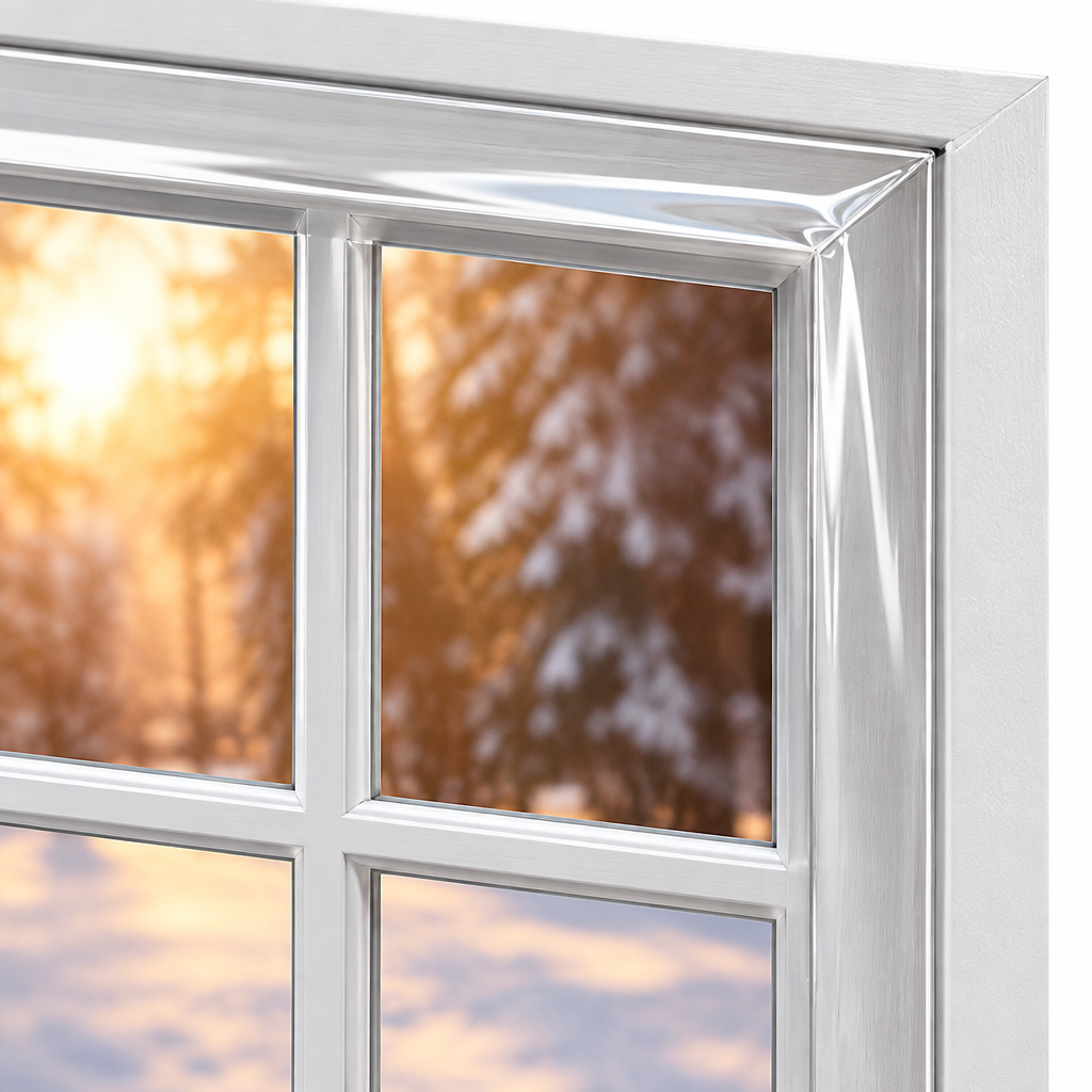 Transparent window insulation film edge close-up