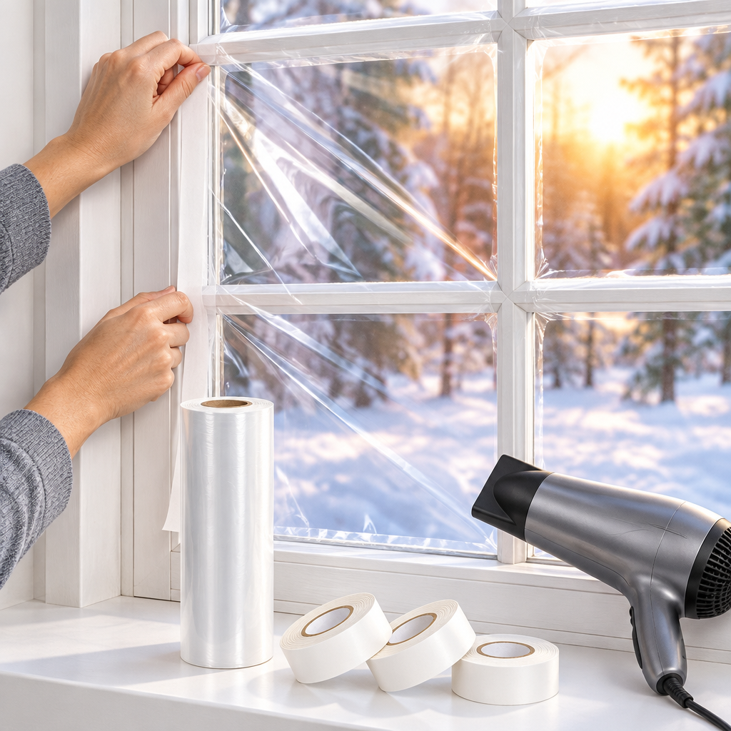Installing heat-shrink window insulation film