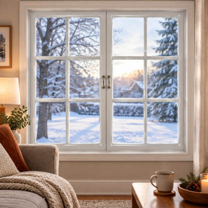 Clear window insulation film installed for winter