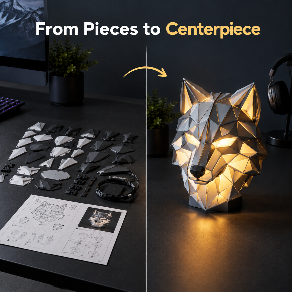 DIY Wolf Night Light Building Kit - transformation