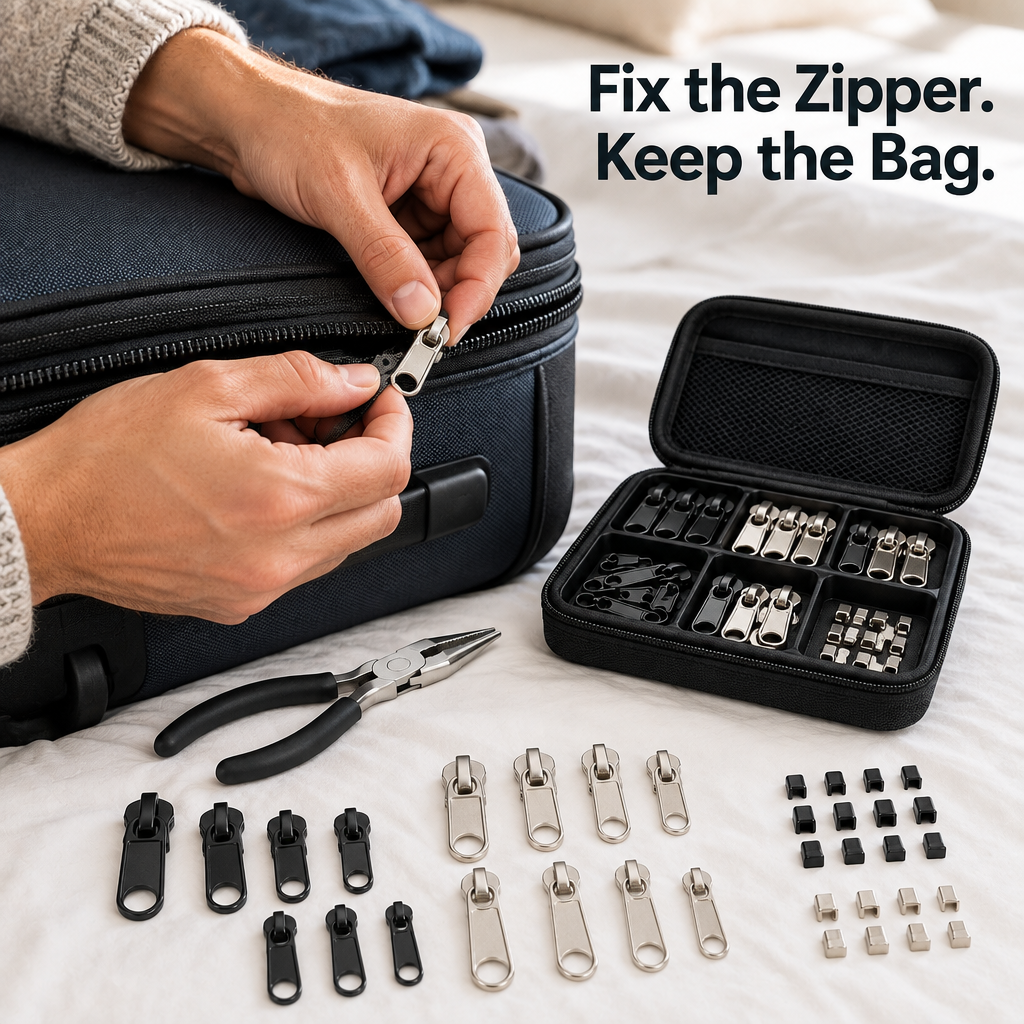 No-Sew Zipper Repair Kit - repair in use
