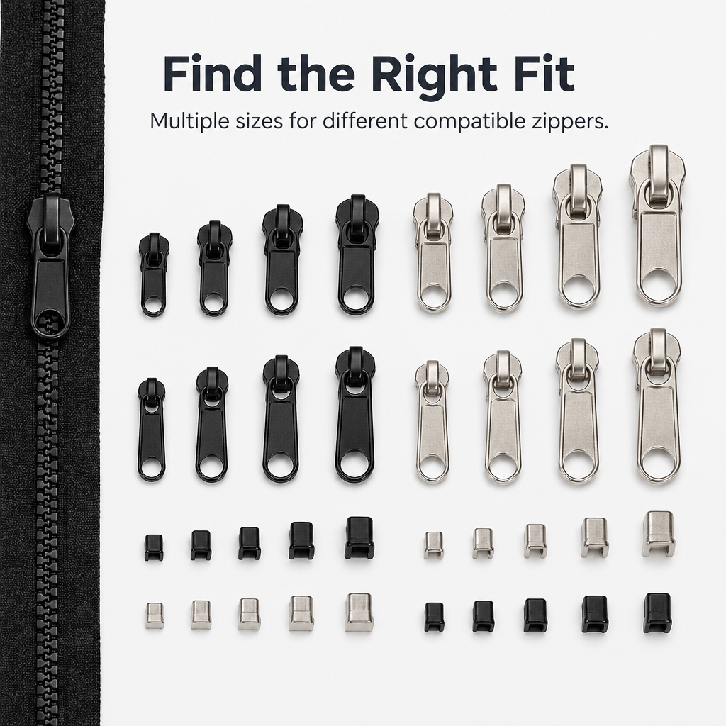 No-Sew Zipper Repair Kit - size guide